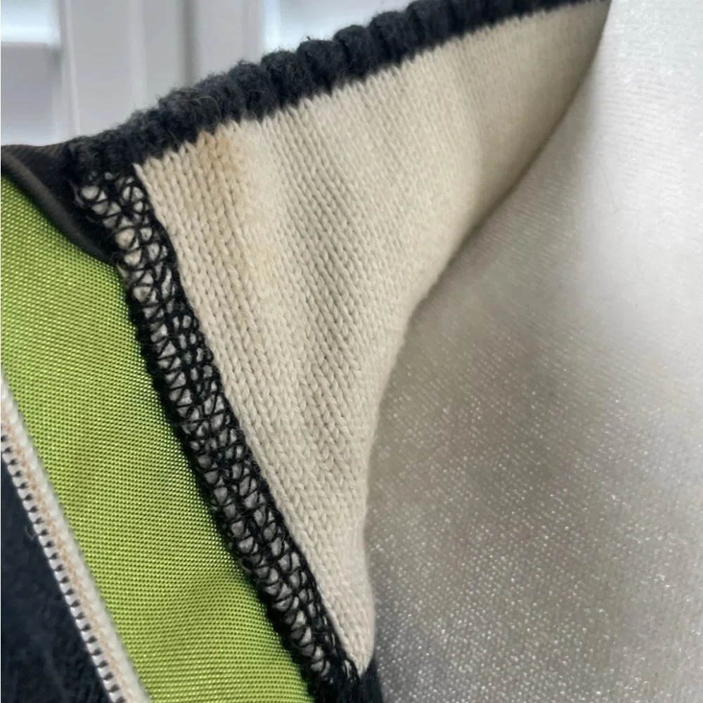 90s DKNY active fitted 2 tone quarter zip pullover sweater black‎ ivory Ribbed M